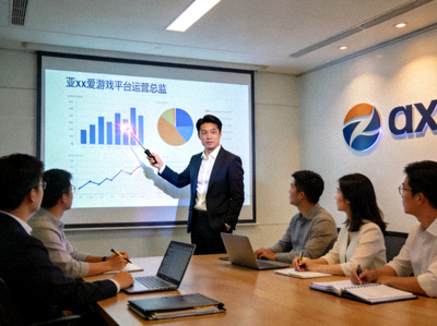ayx爱游戏平台运营总监在会议上讲解数据分析图表的图片